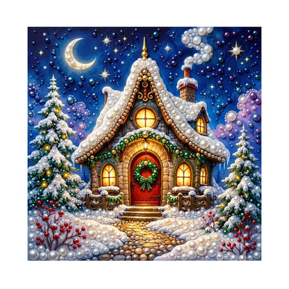 Moonlit Cottage with Red Door pearl painting – image 11