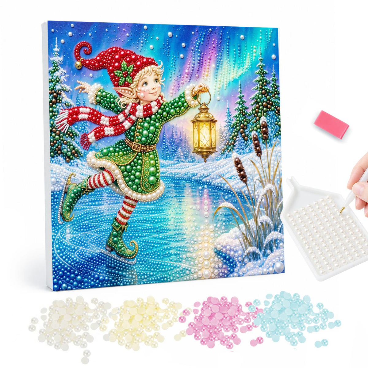 Christmas Elf Skating pearl painting – image 1