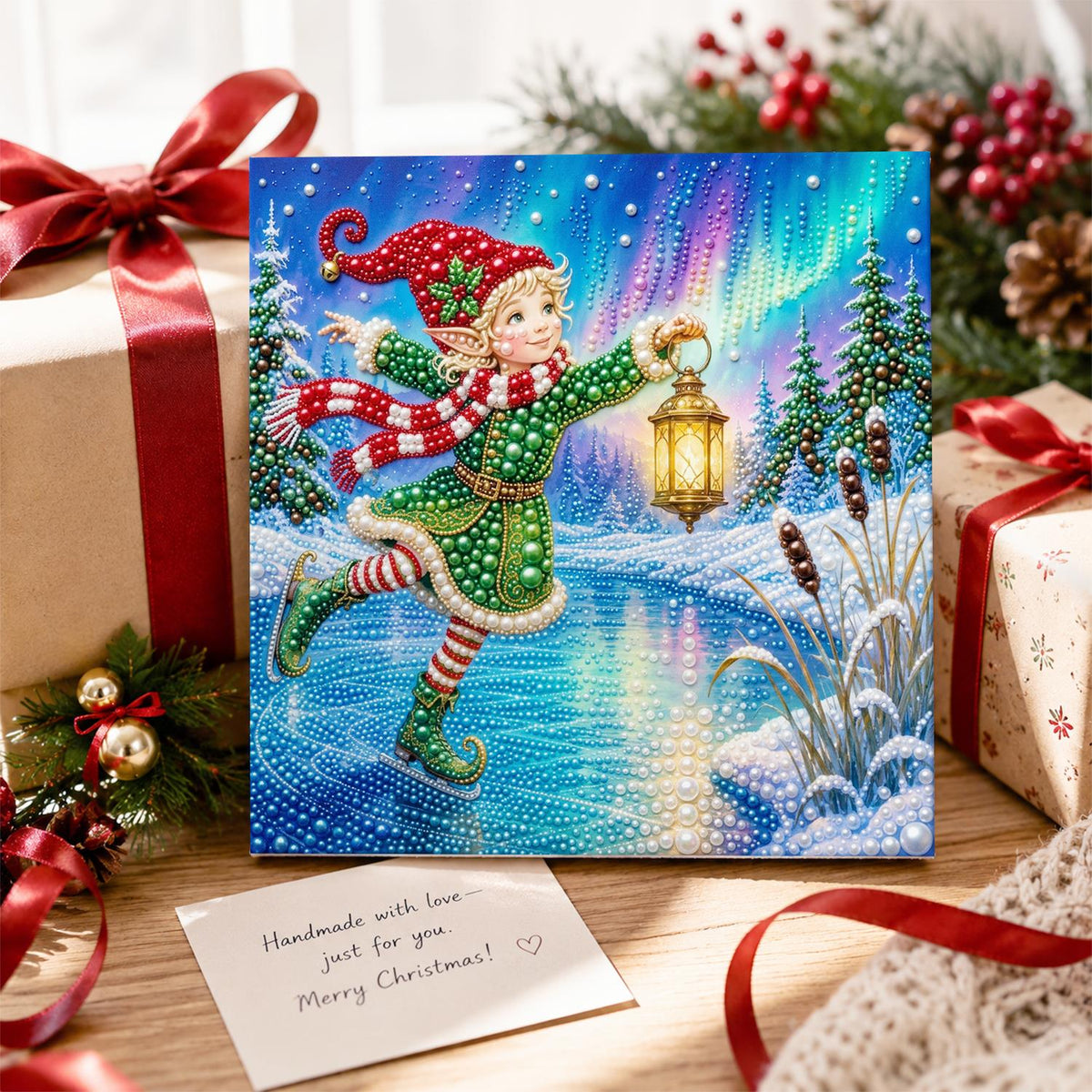 Christmas Elf Skating pearl painting – image 2