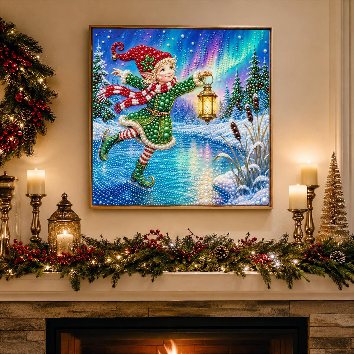 Christmas Elf Skating pearl painting – image 3