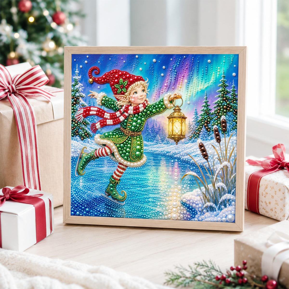 Christmas Elf Skating pearl painting – image 4