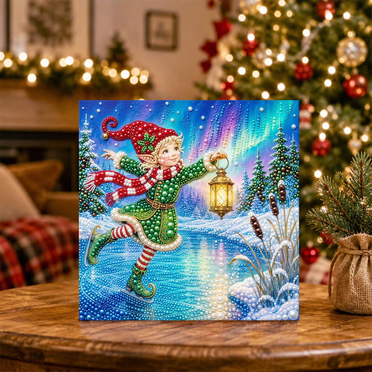 Christmas Elf Skating pearl painting – image 5
