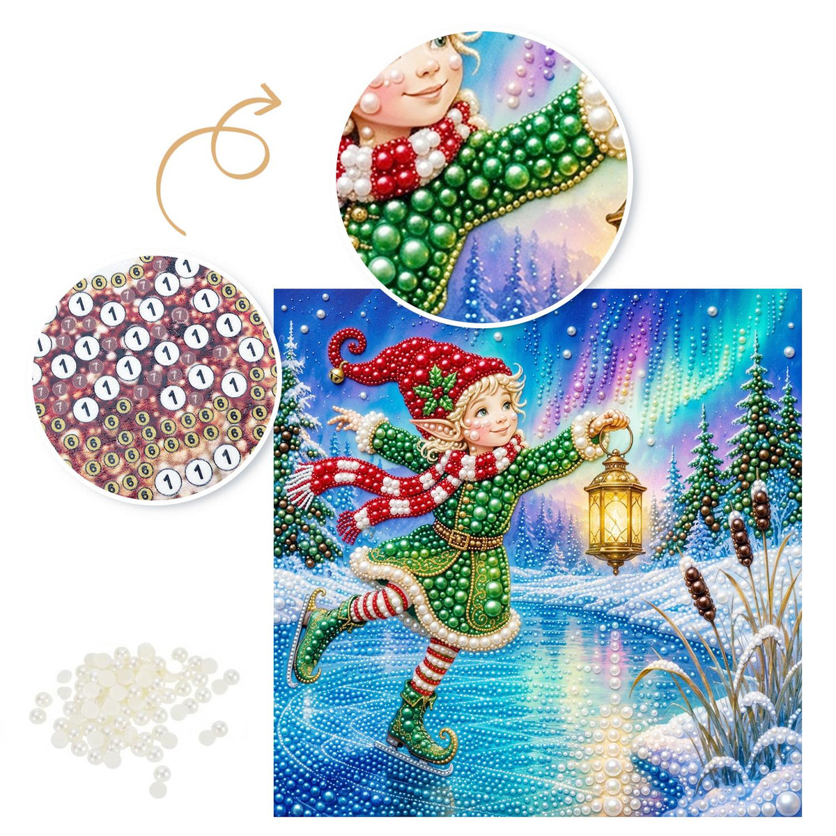Christmas Elf Skating pearl painting – image 6