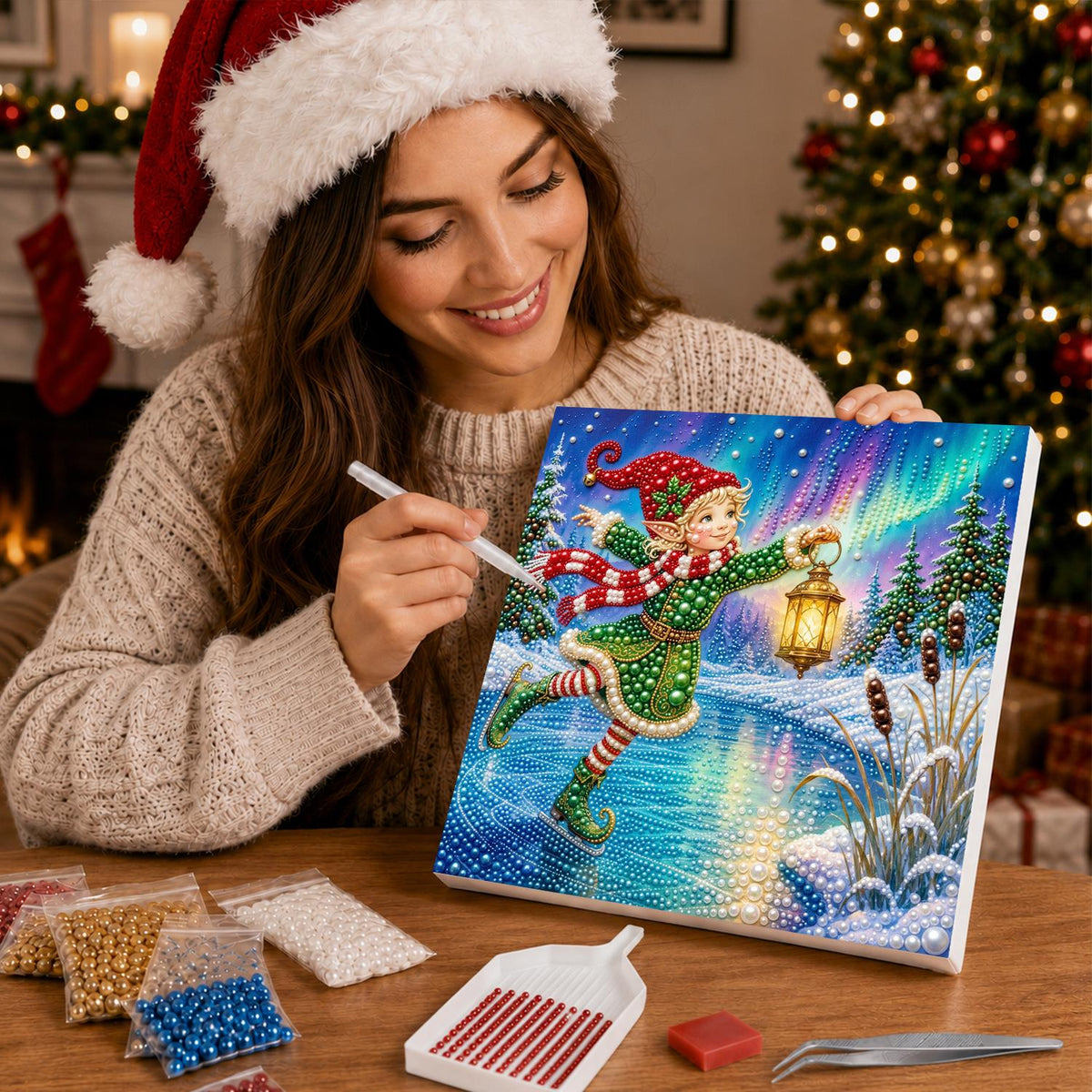 Christmas Elf Skating pearl painting – image 16