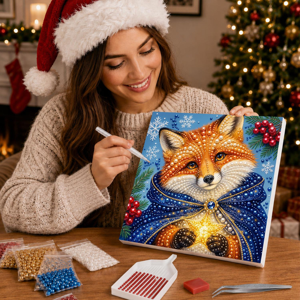 Fox in a Starry Blue Cloak pearl painting – image 16