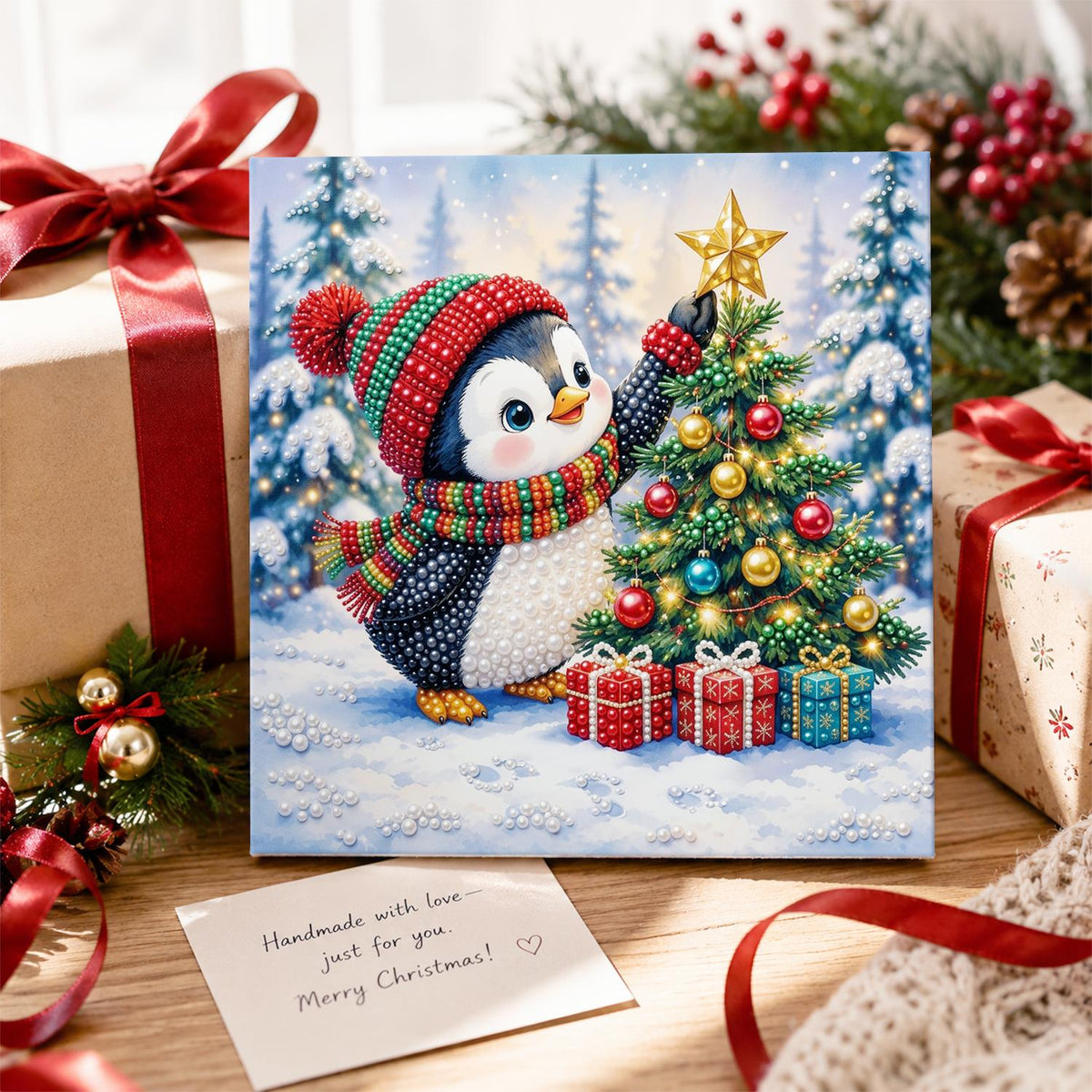 Penguin Topping the Tree pearl painting – image 2
