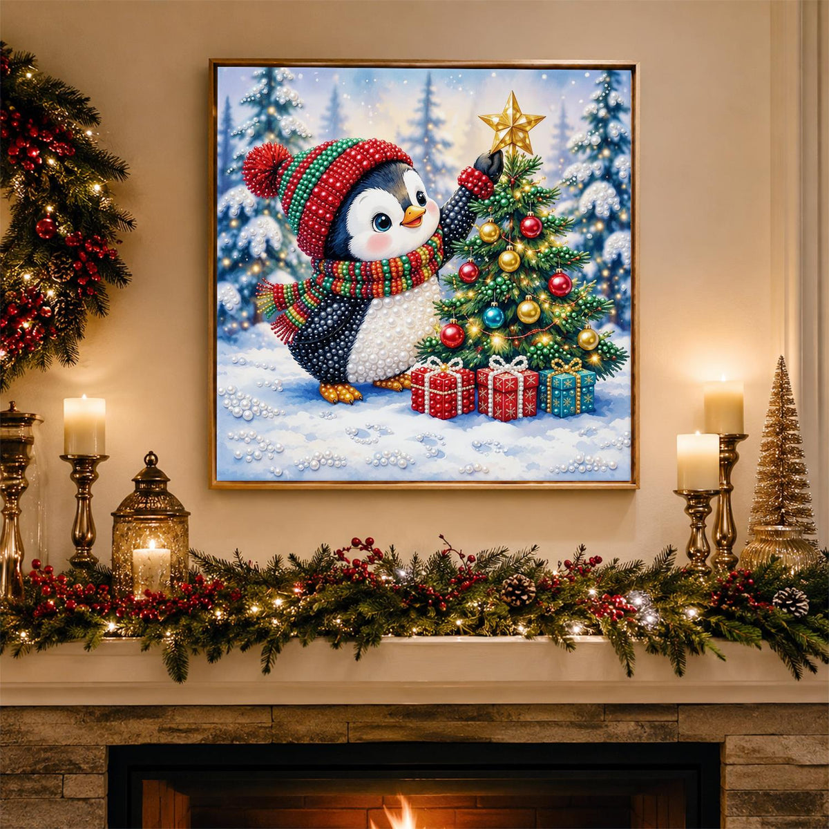Penguin Topping the Tree pearl painting – image 3