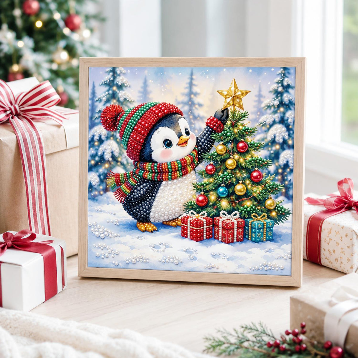 Penguin Topping the Tree pearl painting – image 4