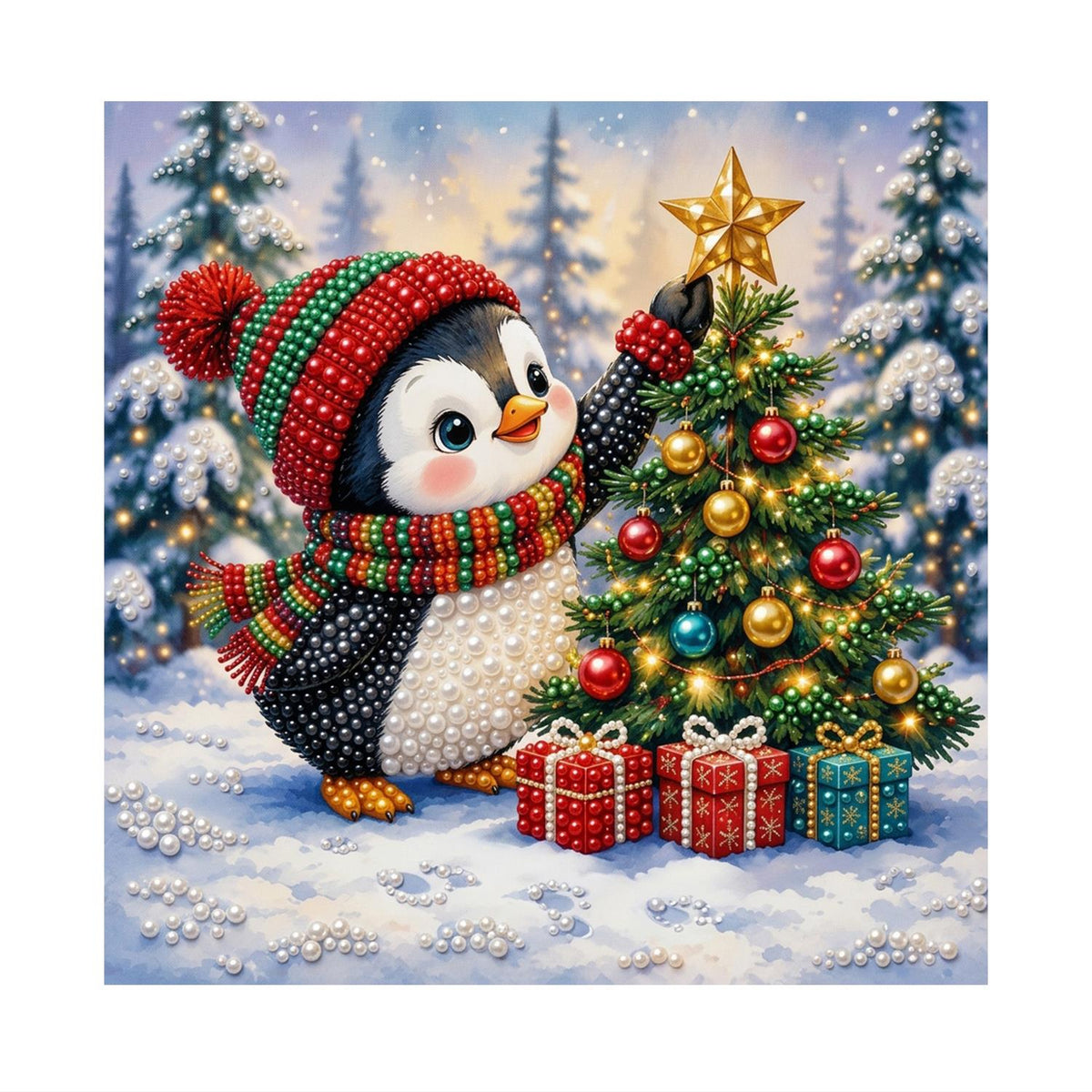 Penguin Topping the Tree pearl painting – image 11
