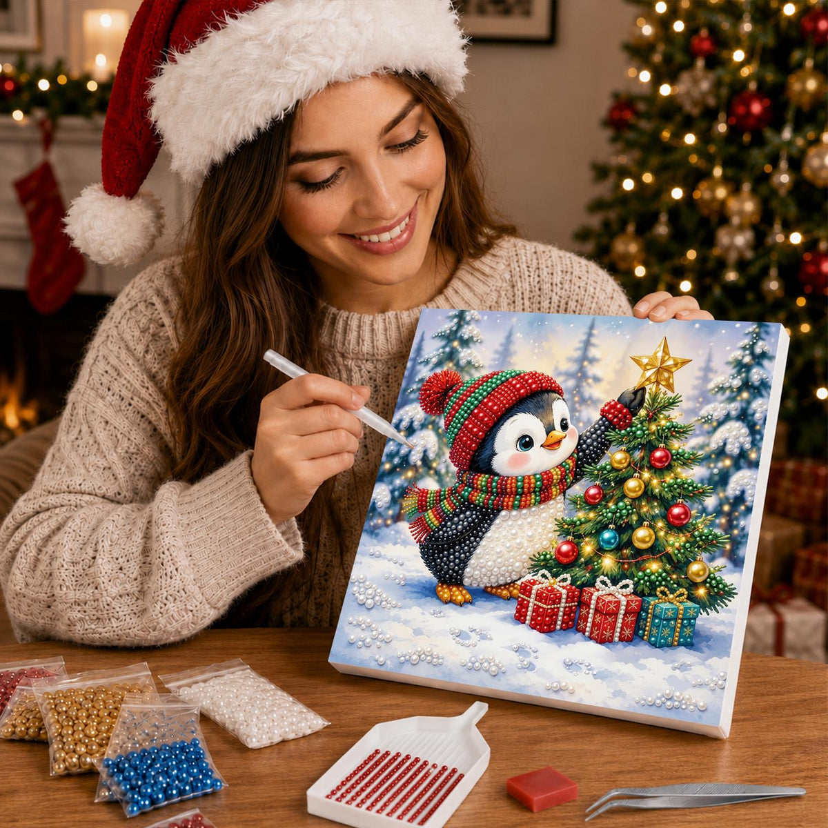Penguin Topping the Tree pearl painting – image 16