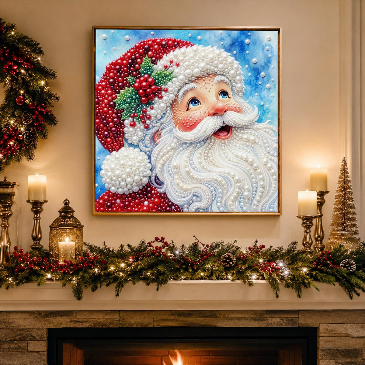 Laughing Santa with Holly Hat pearl painting – image 3