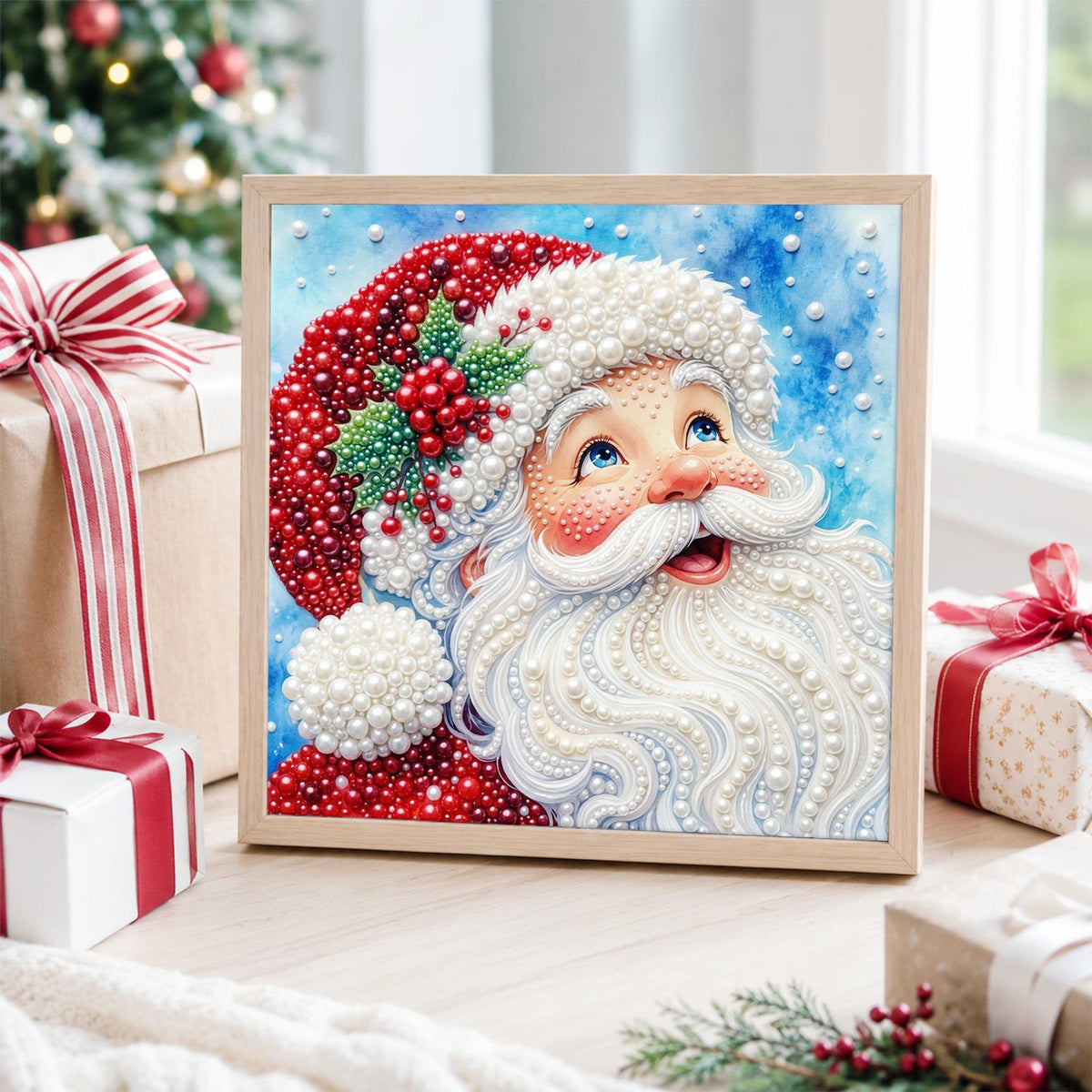 Laughing Santa with Holly Hat pearl painting – image 4