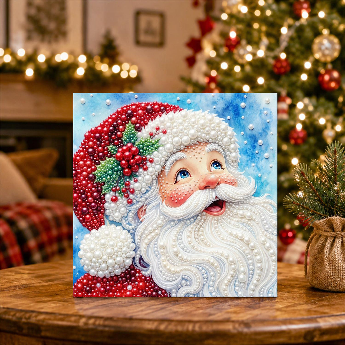 Laughing Santa with Holly Hat pearl painting – image 5