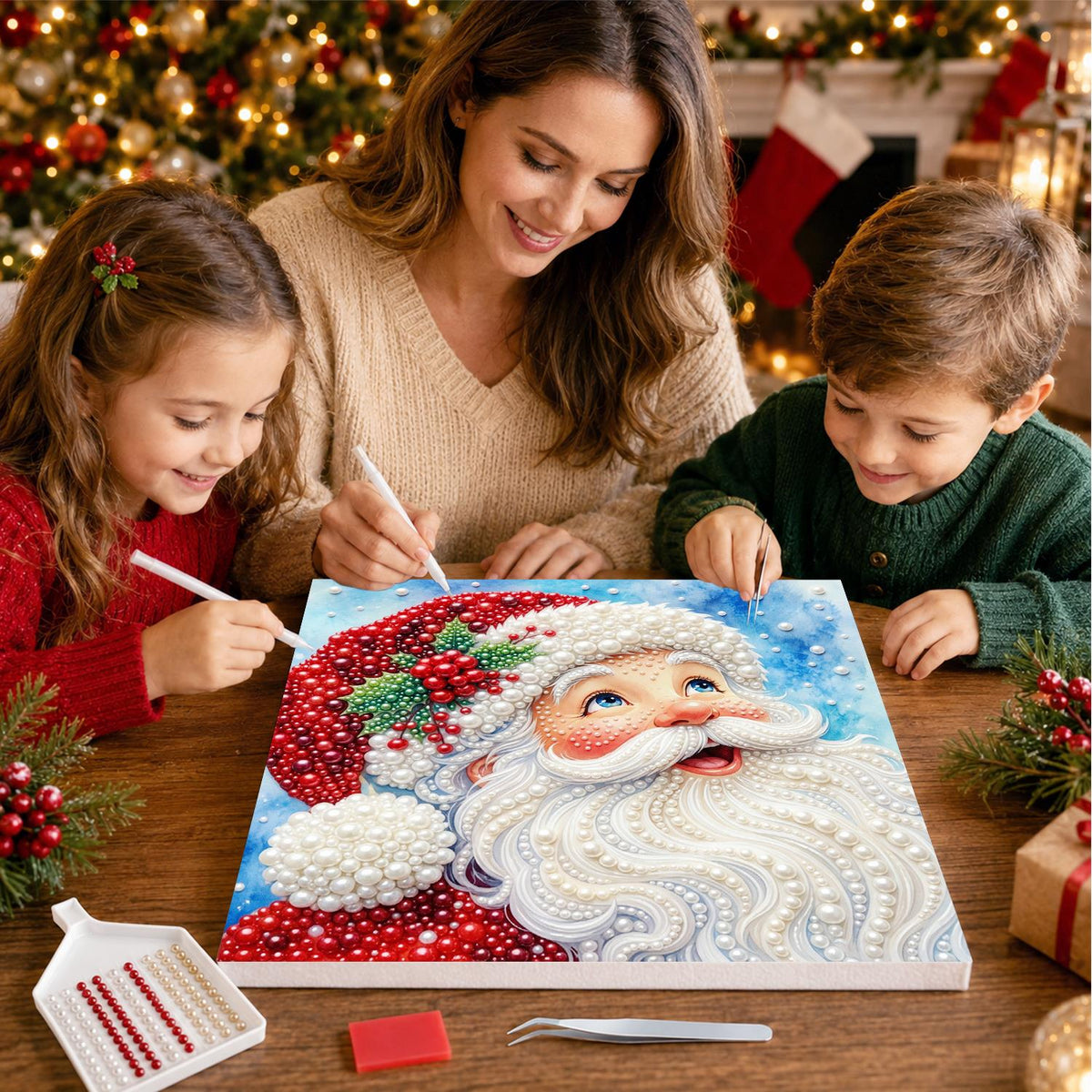 Laughing Santa with Holly Hat pearl painting – image 15