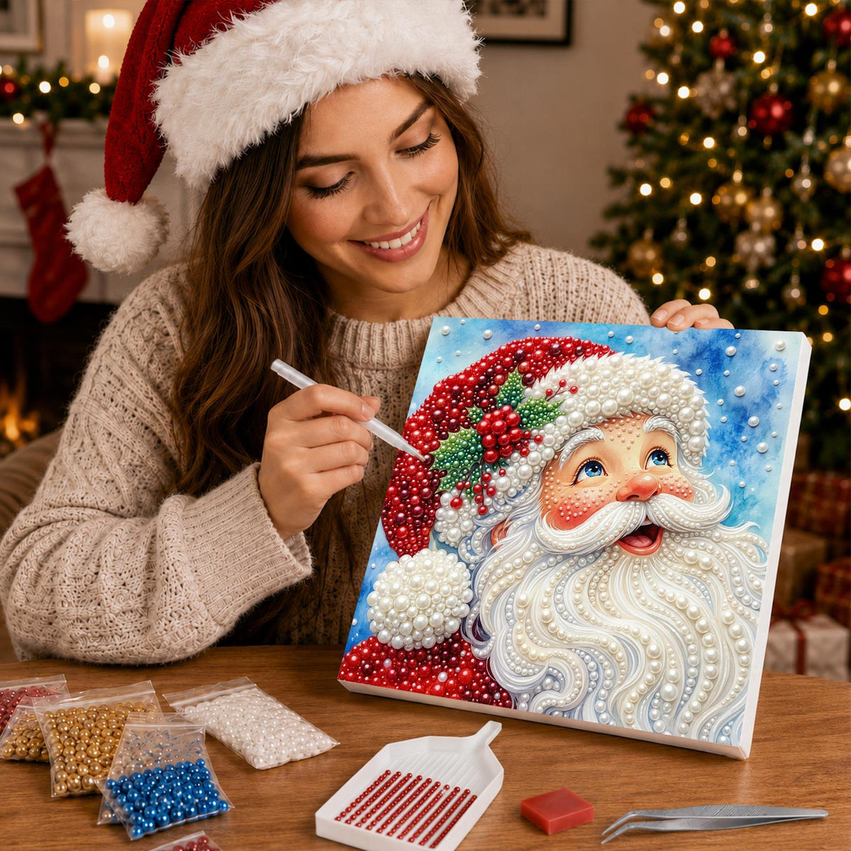 Laughing Santa with Holly Hat pearl painting – image 16