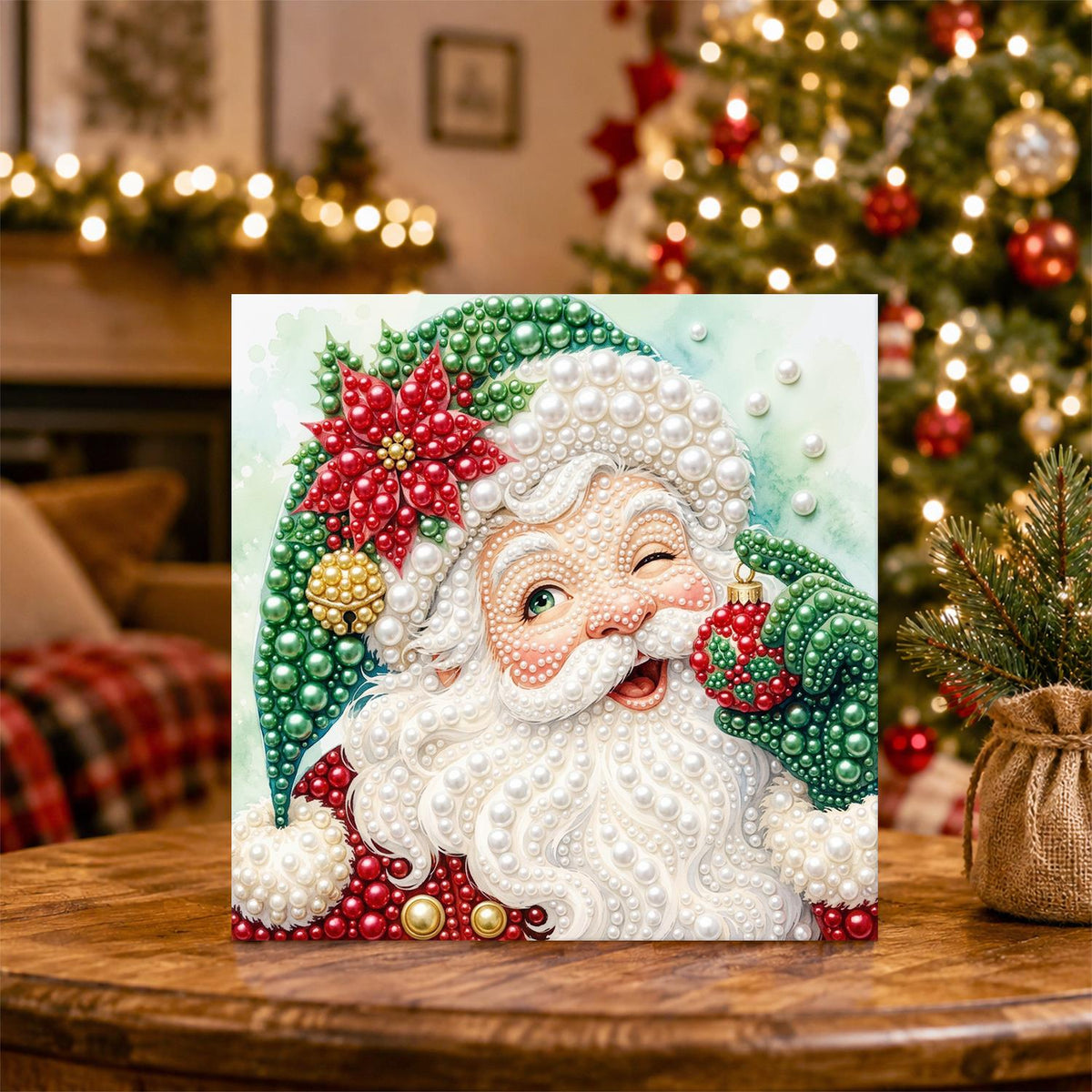 Winking Santa in a Green Hat pearl painting – image 5