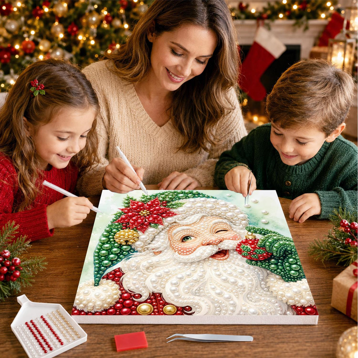 Winking Santa in a Green Hat pearl painting – image 15