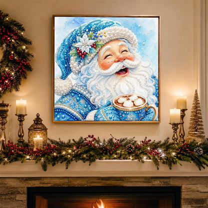 Blue-Robed Santa with Cocoa pearl painting – image 3