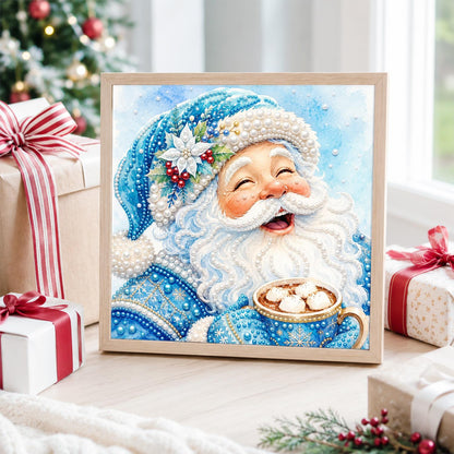 Blue-Robed Santa with Cocoa pearl painting – image 4