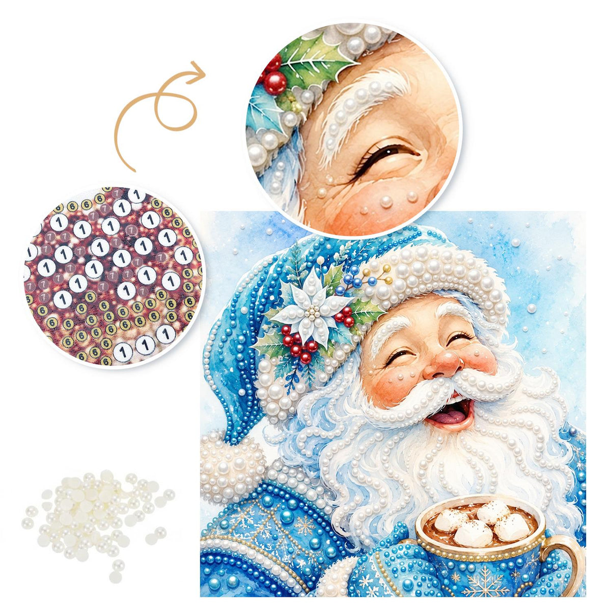 Blue-Robed Santa with Cocoa pearl painting – image 6