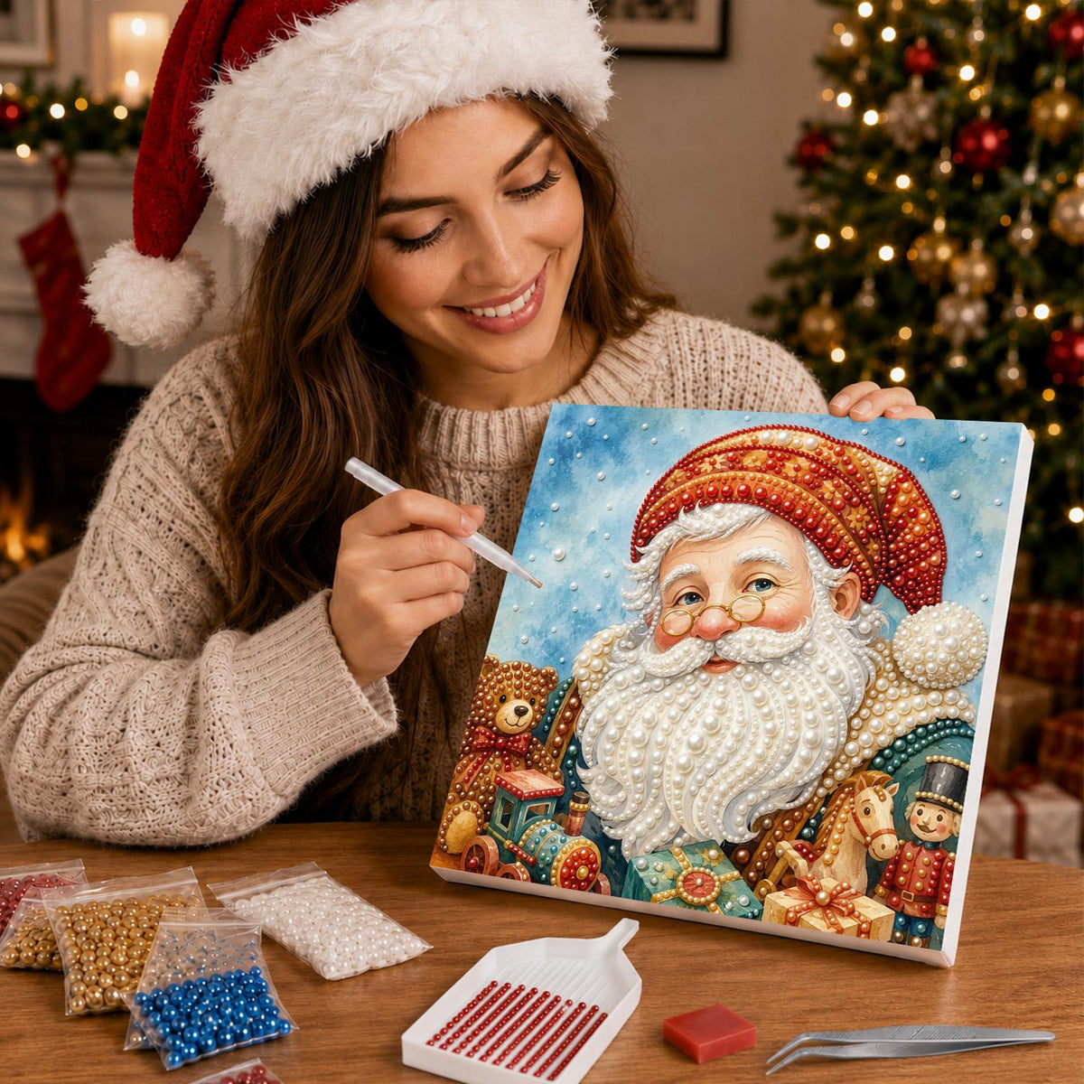 Santa with Spectacles and Toys pearl painting – image 16
