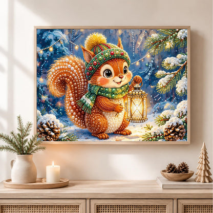 Lantern-Lit Squirrel in the Snow pearl painting – image 2
