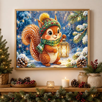 Lantern-Lit Squirrel in the Snow pearl painting – image 3