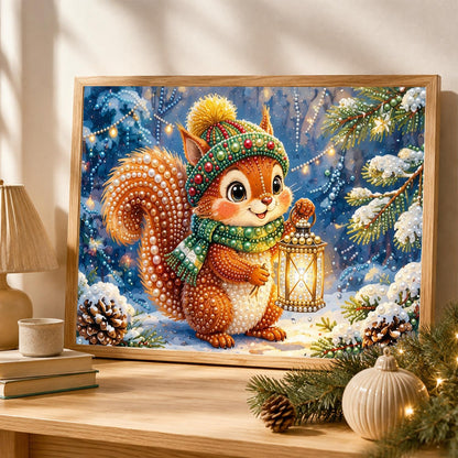 Lantern-Lit Squirrel in the Snow pearl painting – image 4