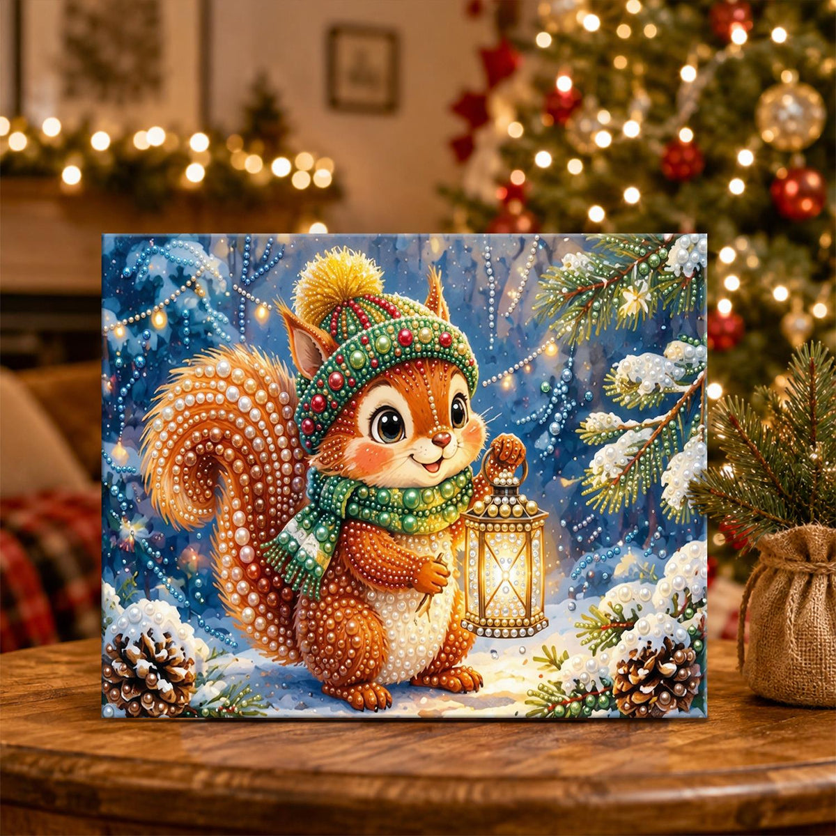 Lantern-Lit Squirrel in the Snow pearl painting – image 5