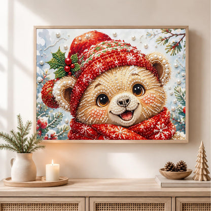 Grinning Bear Cub in Red Knits pearl painting – image 2