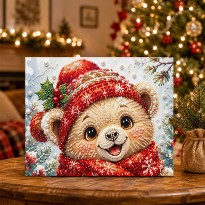 Grinning Bear Cub in Red Knits pearl painting – image 5