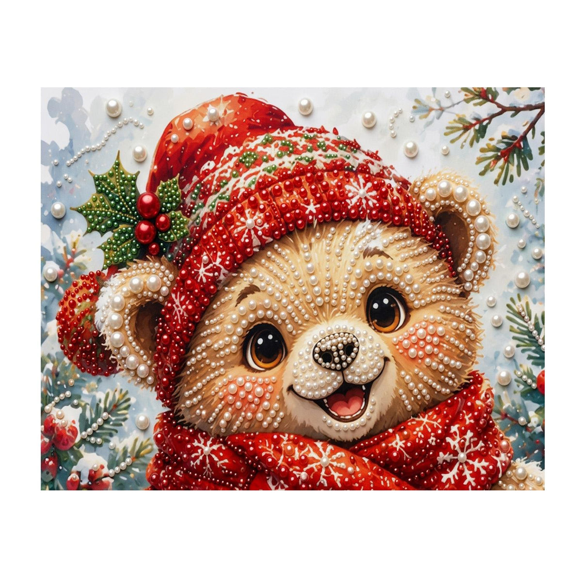 Grinning Bear Cub in Red Knits pearl painting – image 11