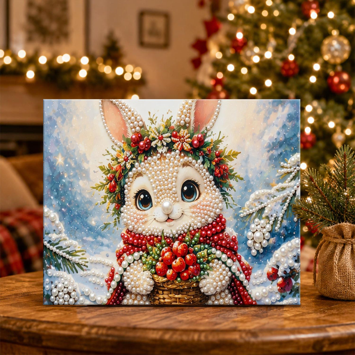 Bunny with a Berry Basket pearl painting – image 5