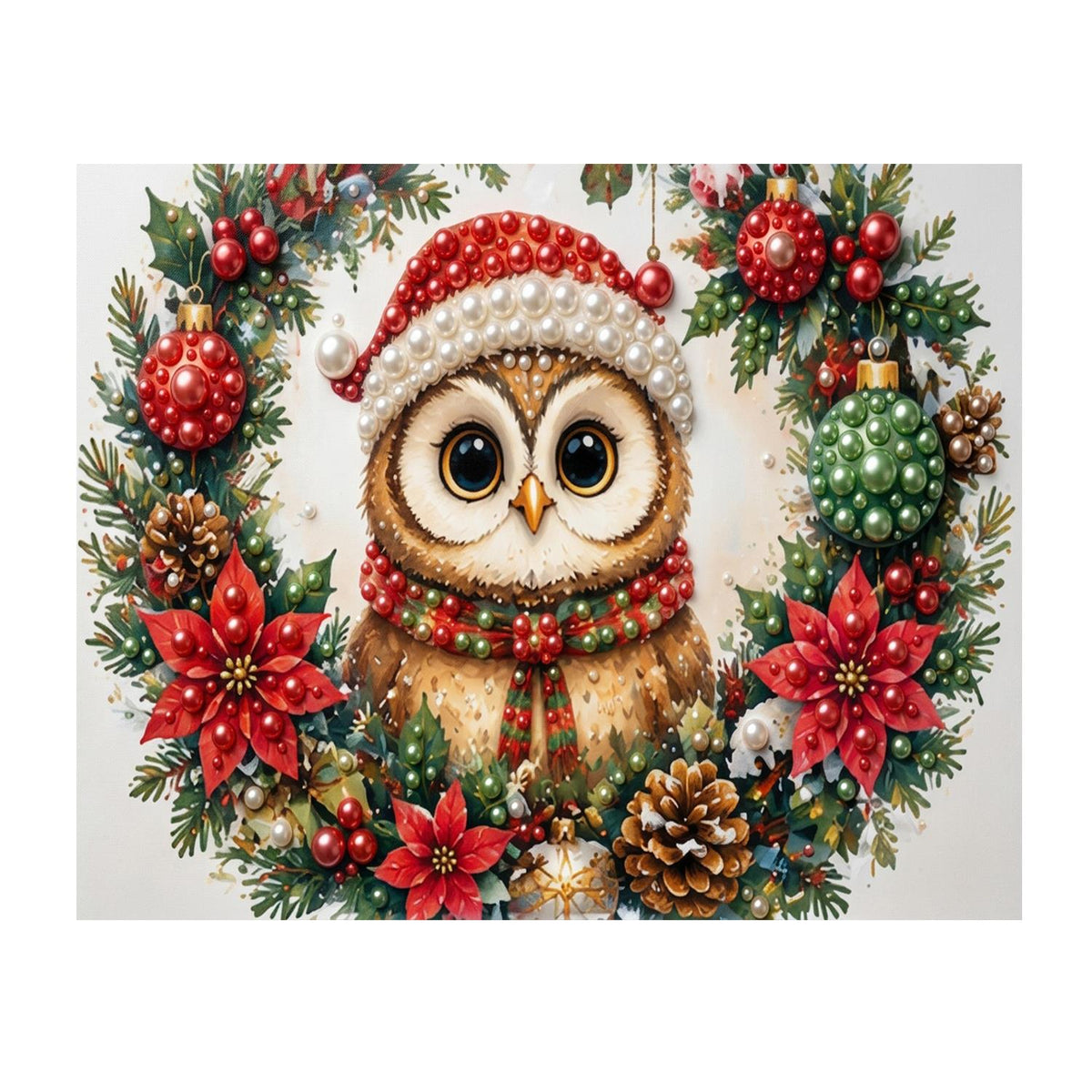 Owl in a Poinsettia Wreath pearl painting – image 11