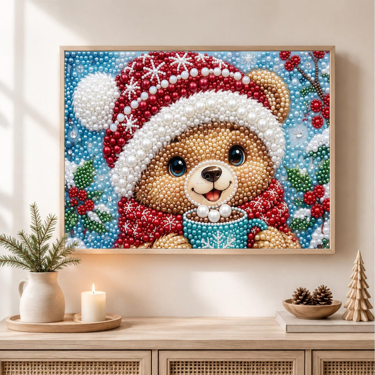 Snowflake-Hat Bear with Cocoa pearl painting – image 2