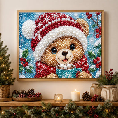 Snowflake-Hat Bear with Cocoa pearl painting – image 3