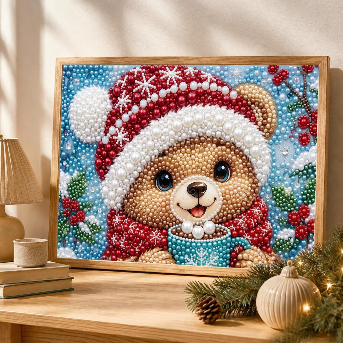 Snowflake-Hat Bear with Cocoa pearl painting – image 4