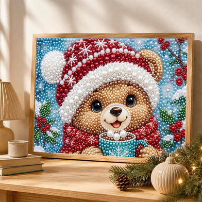 Snowflake-Hat Bear with Cocoa pearl painting – image 4