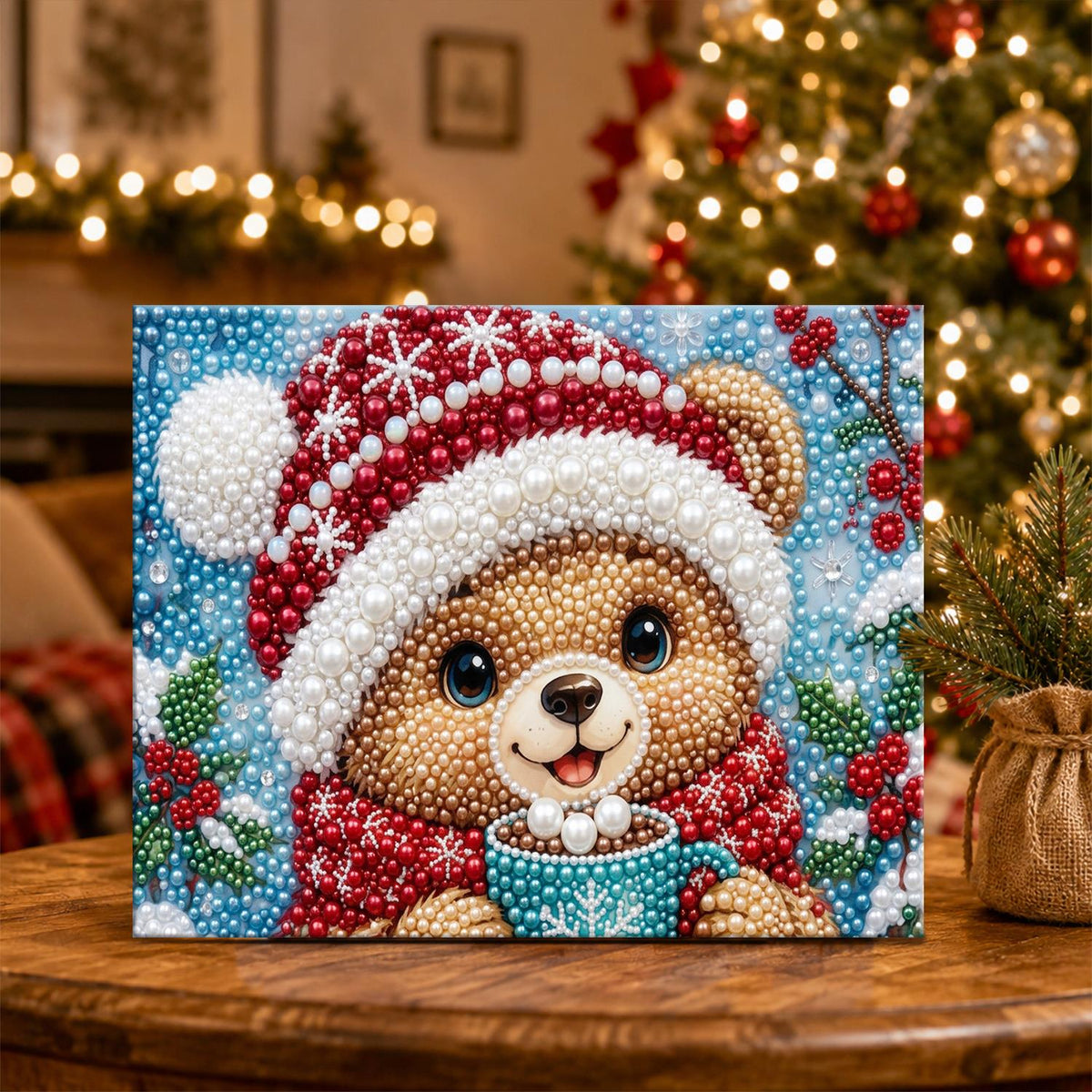Snowflake-Hat Bear with Cocoa pearl painting – image 5