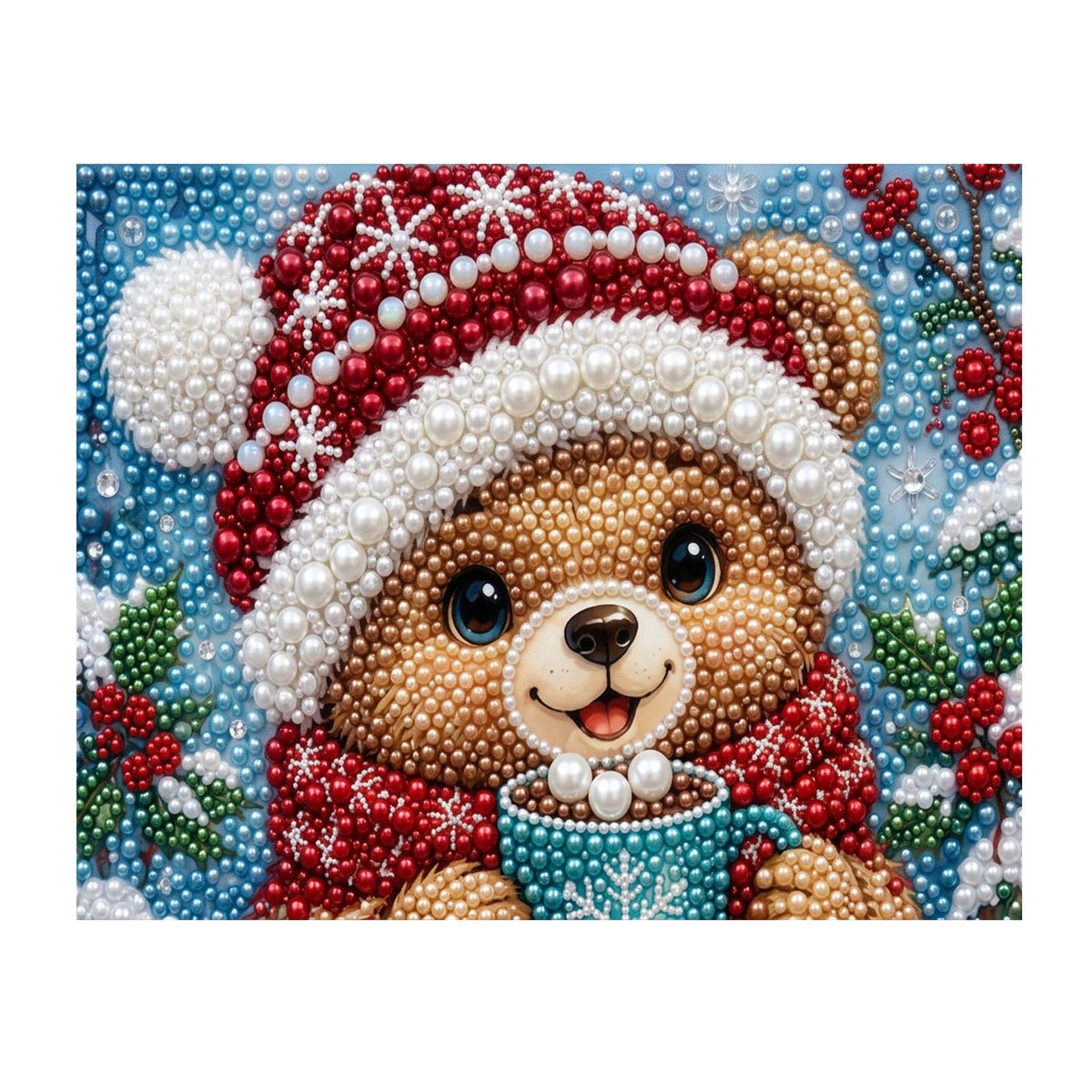 Snowflake-Hat Bear with Cocoa pearl painting – image 11