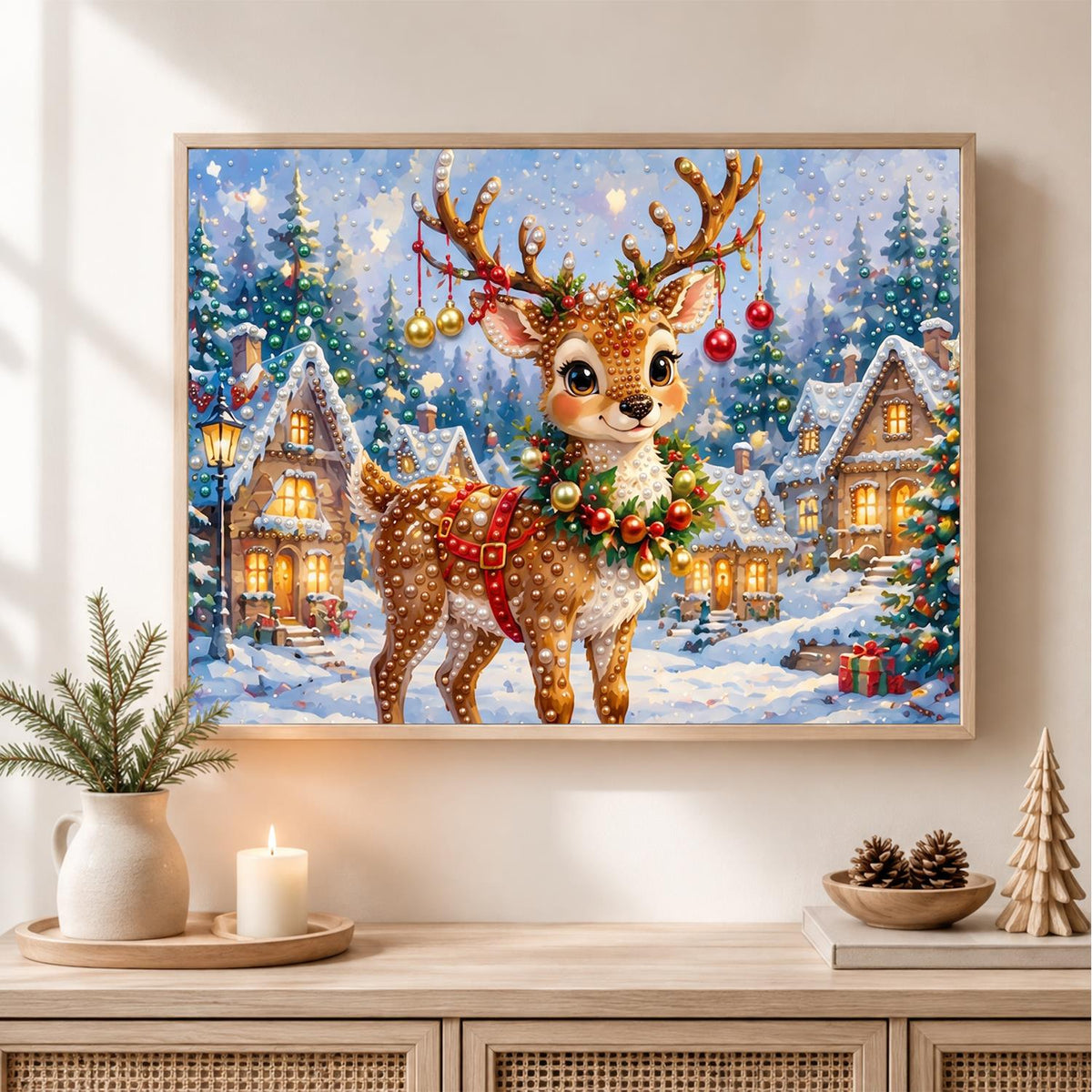Reindeer with Bauble-Hung Antlers pearl painting – image 2