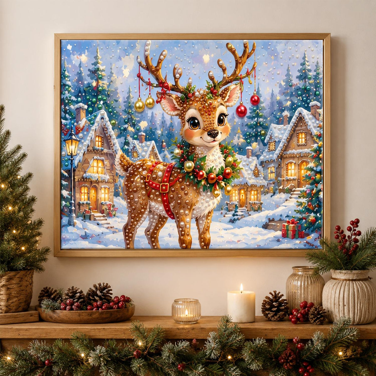Reindeer with Bauble-Hung Antlers pearl painting – image 3
