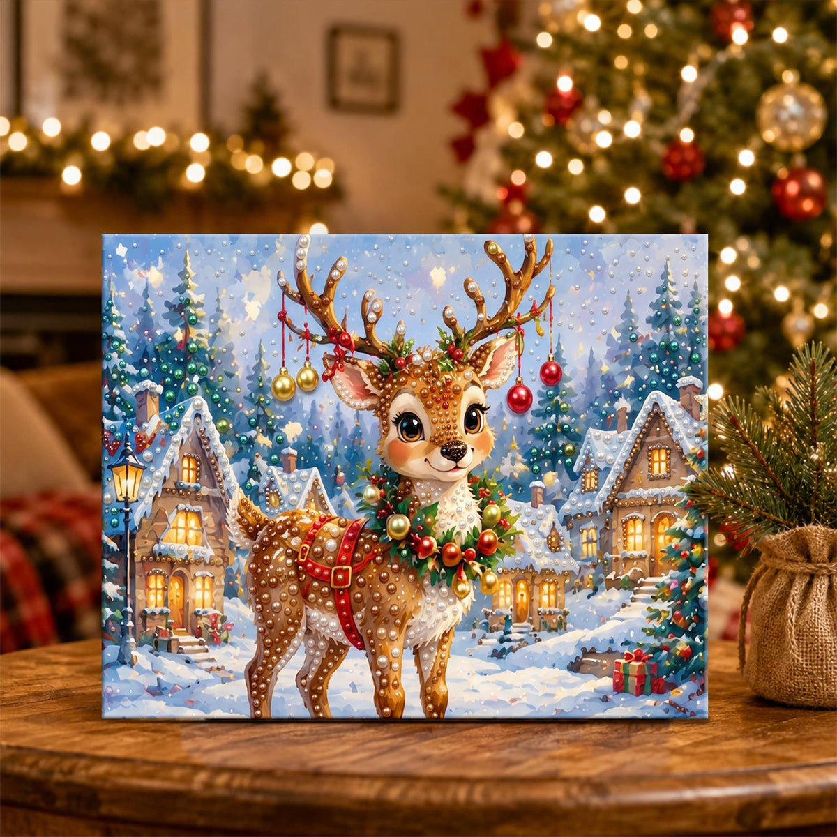 Reindeer with Bauble-Hung Antlers pearl painting – image 5