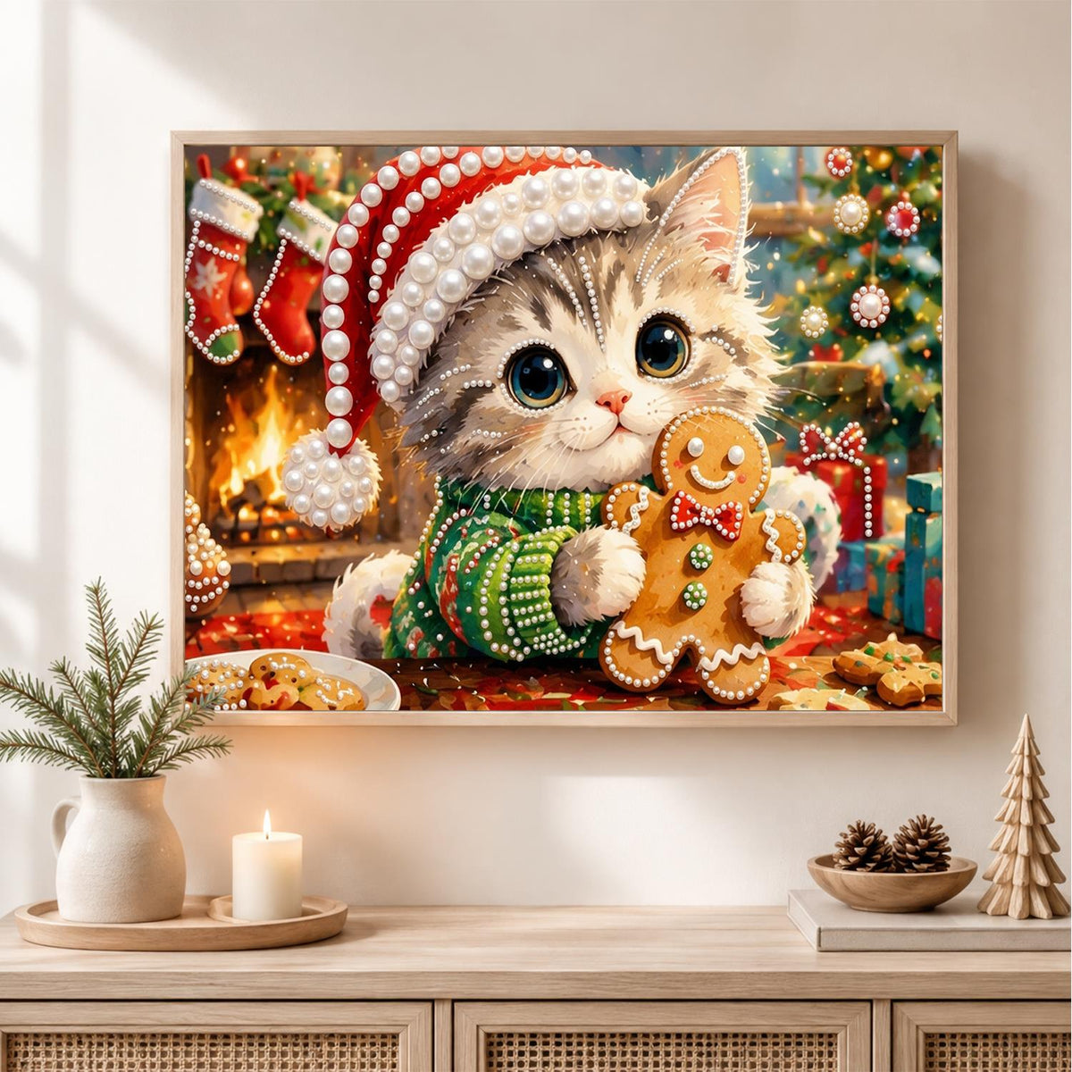 Fireside Gingerbread Kitten pearl painting – image 2