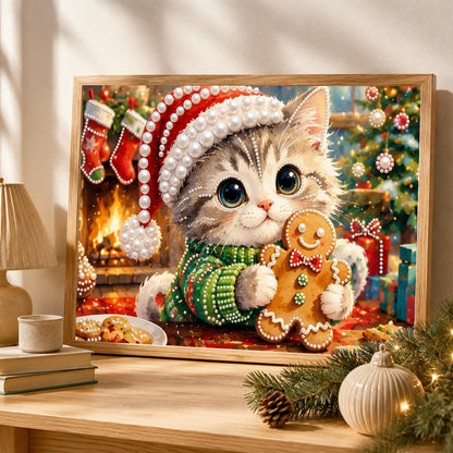 Fireside Gingerbread Kitten pearl painting – image 4