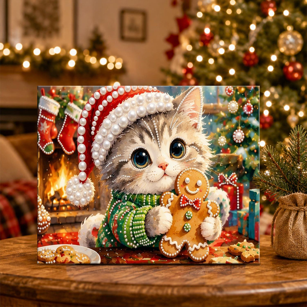 Fireside Gingerbread Kitten pearl painting – image 5