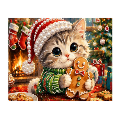 Fireside Gingerbread Kitten pearl painting – image 11