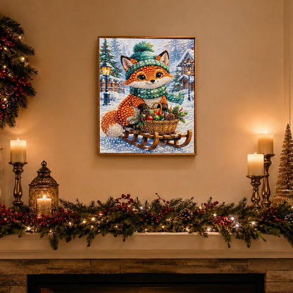 Green Knit Fox Sledding pearl painting – image 3