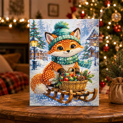 Green Knit Fox Sledding pearl painting – image 5