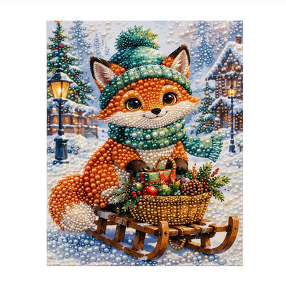 Green Knit Fox Sledding pearl painting – image 11